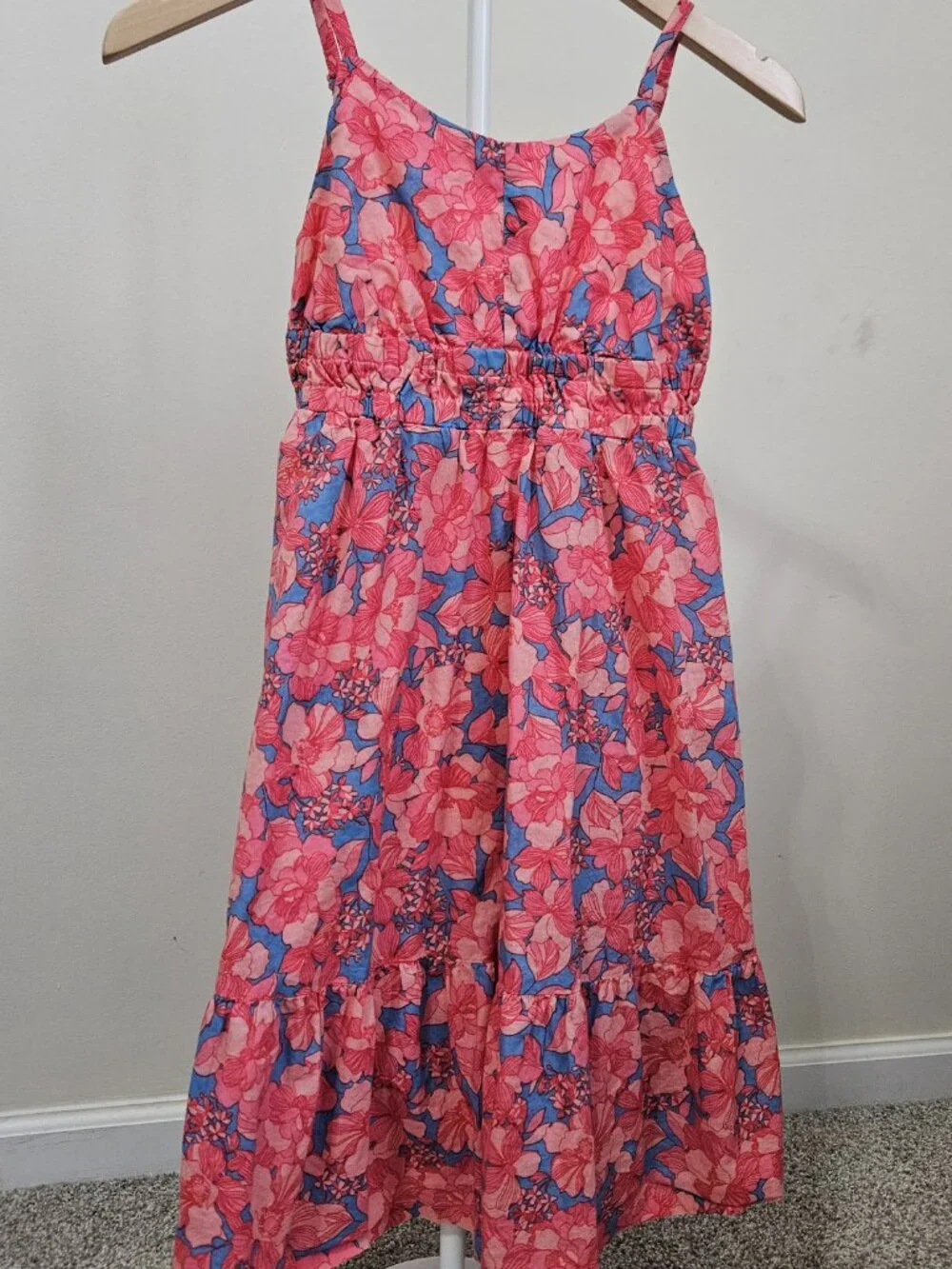Gap Kids Girls Pink Blue Floral Smocked Maxi Dress Size L